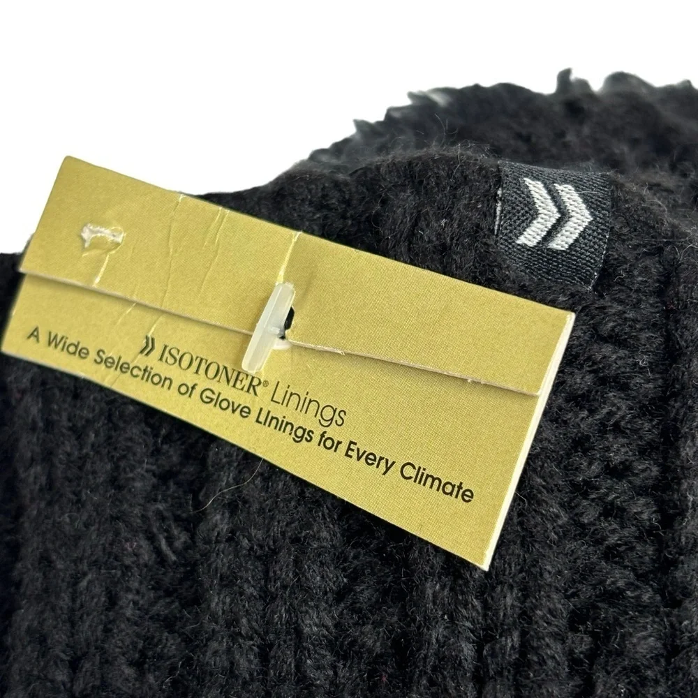 Isotoner Women's Black Chunky Cable Knit Mitten Super Soft Lining One Size NEW - Picture 7 of 7